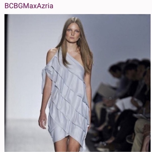 BCBG Women's Mini Dress Tiered Layered Ruffle One Shoulder Tie Sleeve Pale blue - Picture 2 of 16